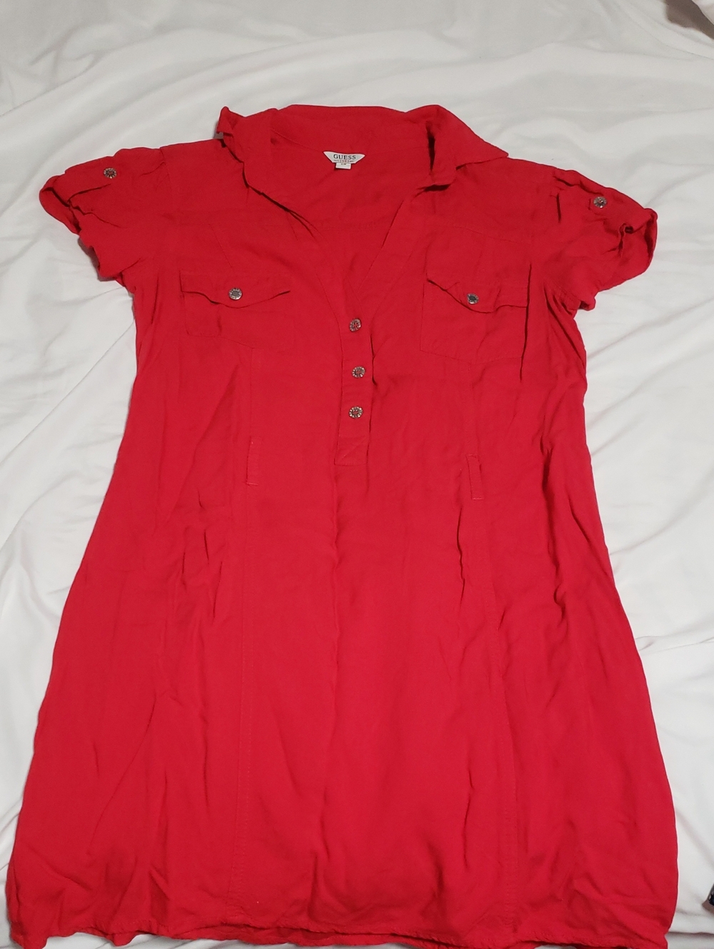 Guess Red Short-Sleeve Shirt Dress